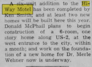 Hi-Way Motel - May 1954 6 Unit Addition